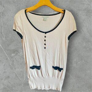 H&M UK Light Pink Knit Top with Black Trim Size M